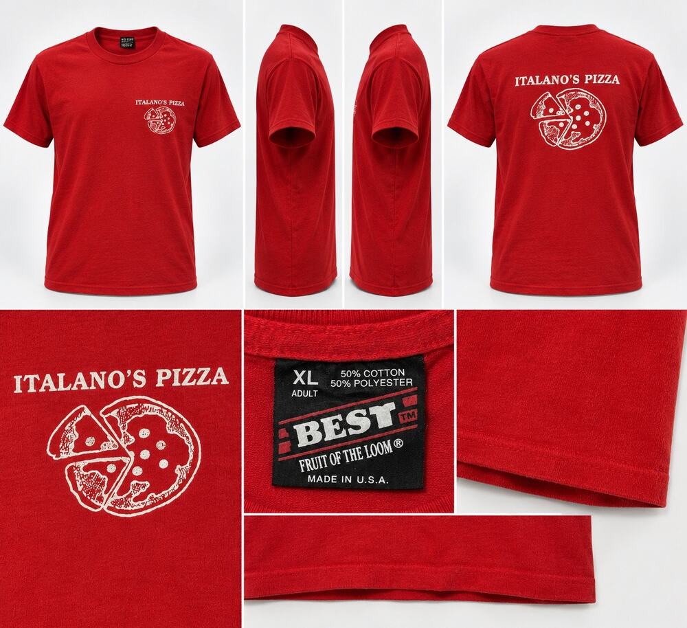 VTG 80’s Italano's Pizza T-Shirt Single Stitch Red Made USA